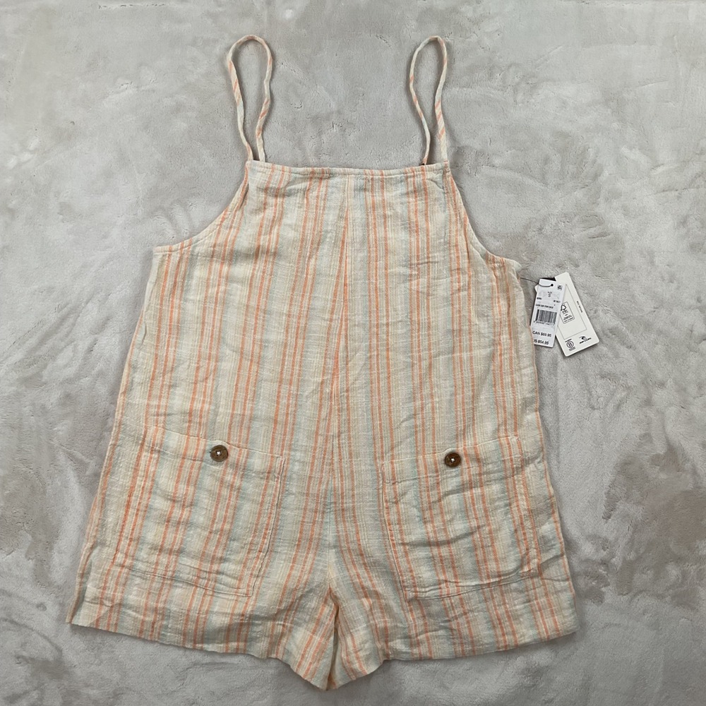 Rip Curl Classic Surf Stripe Romper Orange Cream Sleeveless Sunsuit Small NWT